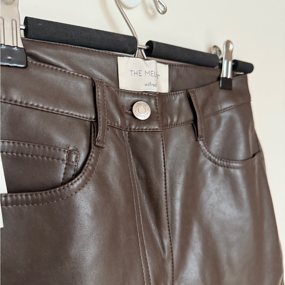 Aritzia Wilfred Melina Slim High Waisted Vegan Leather Pants Brown Chocolate - Picture 3 of 7